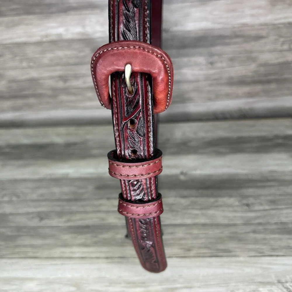 Vogt Leather Belt Mens 40 Leaf Tapered Tooled Handmade Mexico 041-119 Oxblood